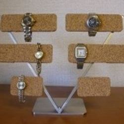 時計スタンド　10本掛けV支柱腕時計スタンド　コルク仕上げ 1枚目の画像