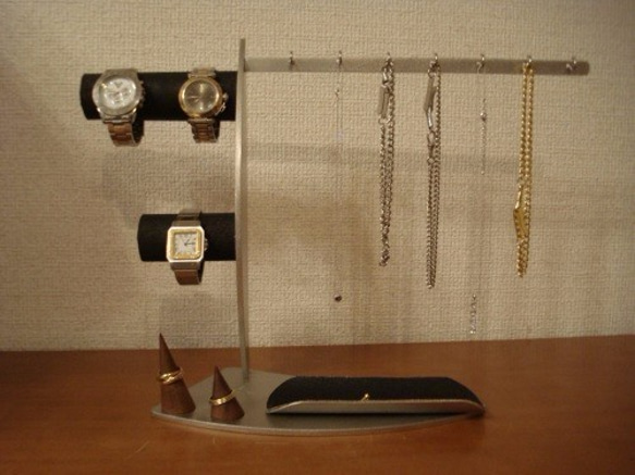 時計スタンド　ネックレス7本、腕時計3本、リング2ヶブラックアクセサリースタンド 2枚目の画像