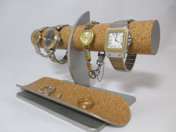 腕時計スタンド　腕時計4本掛けロングトレイ付きハーフムーン腕時計スタンド　ak-design   N17117 1枚目の画像