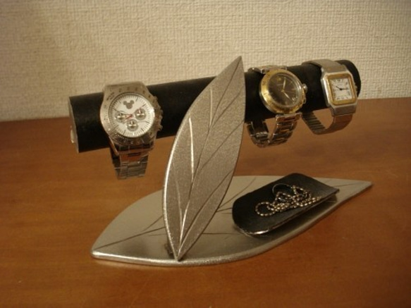 腕時計スタンド　ダブルリーフトレイ付き時計インテリア収納スタンド　ブラック　No.130126 3枚目の画像