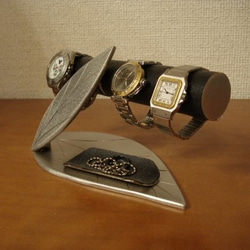 腕時計スタンド　ダブルリーフトレイ付き時計インテリア収納スタンド　ブラック　No.130126 5枚目の画像