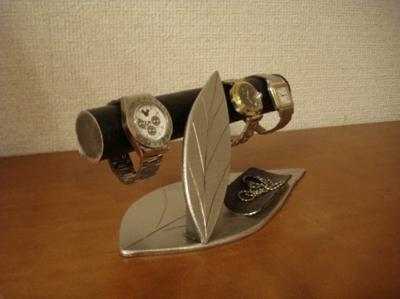 腕時計スタンド　ダブルリーフトレイ付き時計インテリア収納スタンド　ブラック　No.130126 6枚目の画像