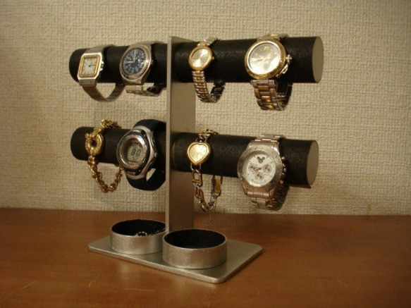腕時計スタンド　ダブル丸トレイブラック2段8本掛け腕時計スタンド　N130226　 1枚目の画像
