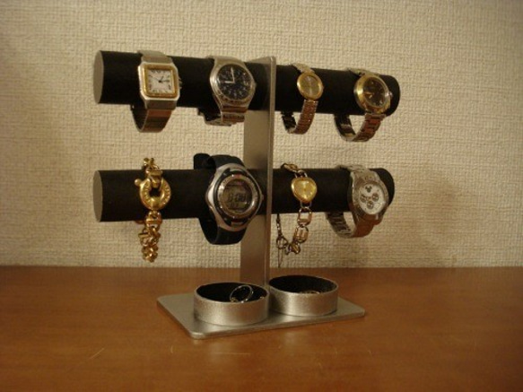 腕時計スタンド　ダブル丸トレイブラック2段8本掛け腕時計スタンド　N130226　 3枚目の画像