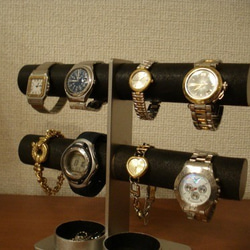 腕時計スタンド　ダブル丸トレイブラック2段8本掛け腕時計スタンド　N130226　 5枚目の画像