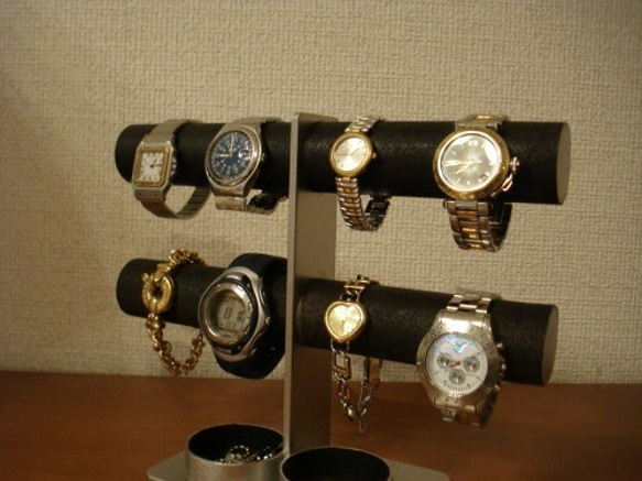 腕時計スタンド　ダブル丸トレイブラック2段8本掛け腕時計スタンド　N130226　 5枚目の画像
