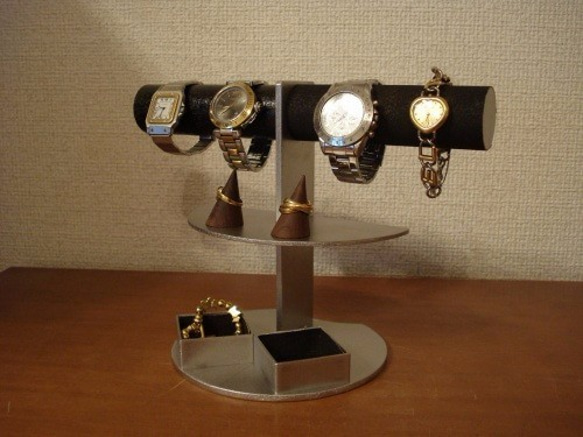 腕時計スタンド　 ダブル角トレイアクセサリースタンドブラック　 1枚目の画像