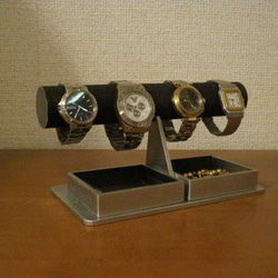 時計ケース！ブラックダブルでかいトレイ付き腕時計ラック 4枚目の画像