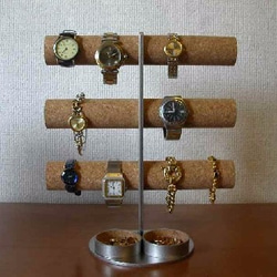 腕時計スタンド　ステンレス製12本掛けインテリア腕時計収納スタンド　丸トレイ 2枚目の画像