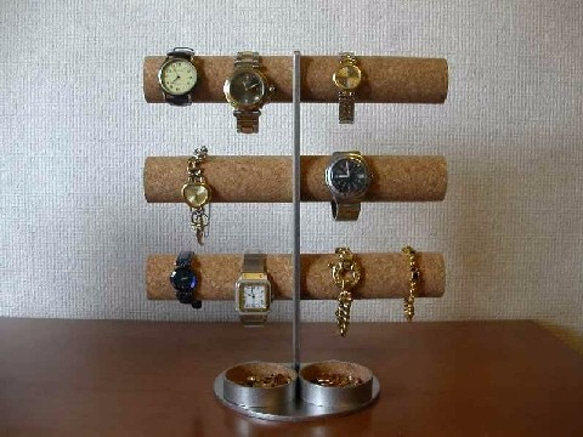 腕時計スタンド　ステンレス製12本掛けインテリア腕時計収納スタンド　丸トレイ 2枚目の画像