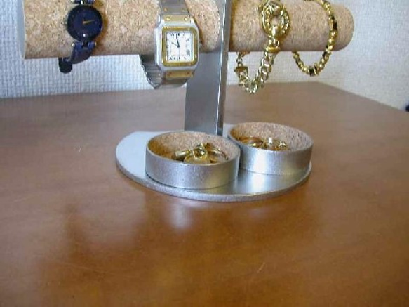 腕時計スタンド　ステンレス製12本掛けインテリア腕時計収納スタンド　丸トレイ 3枚目の画像