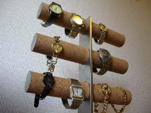 腕時計スタンド　ステンレス製12本掛けインテリア腕時計収納スタンド　丸トレイ 4枚目の画像