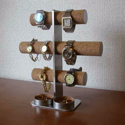 腕時計スタンド　ステンレス製8本掛けインテリア腕時計収納スタンド丸トレイ 1枚目の画像