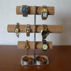 腕時計スタンド　ステンレス製8本掛けインテリア腕時計収納スタンド丸トレイ 2枚目の画像