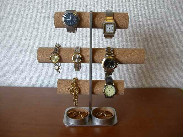 腕時計スタンド　ステンレス製8本掛けインテリア腕時計収納スタンド丸トレイ 2枚目の画像