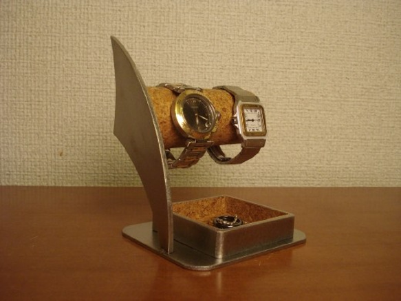 ウォッチスタンド　丸パイプ2本掛け腕時計スタンド　男性用 3枚目の画像