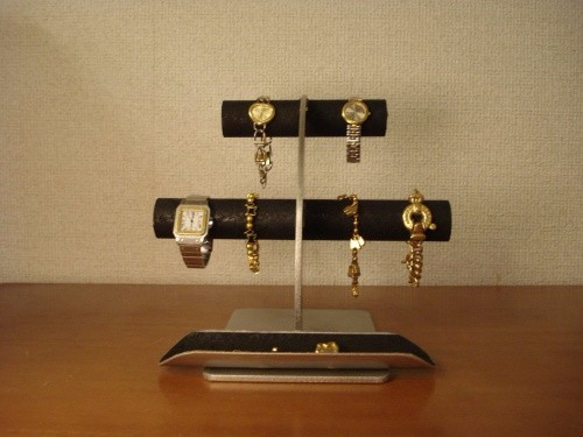 ブラック6本掛けロングハーフパイプトレイ腕時計スタンド 2枚目の画像