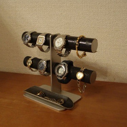 ブラック8本掛けロングハーフパイプトレイインテリア腕時計スタンド 5枚目の画像