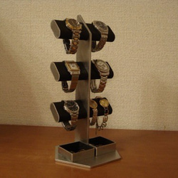 ブラック6本掛けダブル角トレイ腕時計スタンドタワー 5枚目の画像