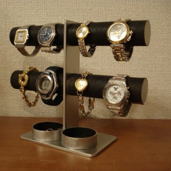 ダブル丸トレイブラック2段8本掛け腕時計スタンド 1枚目の画像