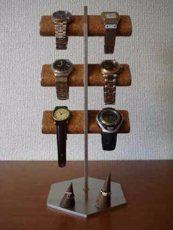 6本掛け腕時計、革バンド、リングスタンド（未固定） 2枚目の画像