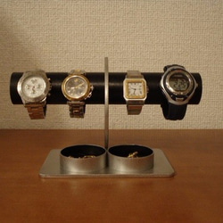 ブラックダブル丸トレイハーフムーン4本掛け腕時計スタンド 2枚目の画像