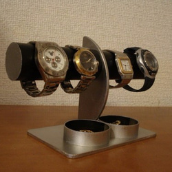 ブラックダブル丸トレイハーフムーン4本掛け腕時計スタンド 3枚目の画像