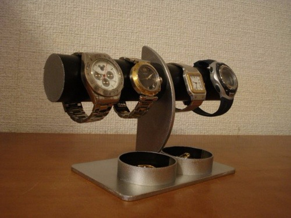 ブラックダブル丸トレイハーフムーン4本掛け腕時計スタンド 3枚目の画像
