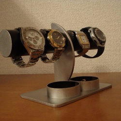 ブラックダブル丸トレイハーフムーン4本掛け腕時計スタンド 5枚目の画像
