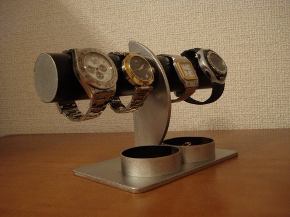 ブラックダブル丸トレイハーフムーン4本掛け腕時計スタンド 5枚目の画像