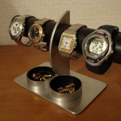 ブラックダブル丸トレイハーフムーン4本掛け腕時計スタンド 6枚目の画像