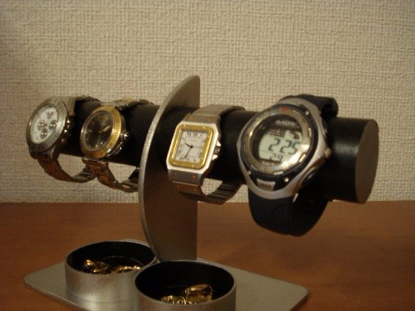 ブラックダブル丸トレイハーフムーン4本掛け腕時計スタンド 7枚目の画像