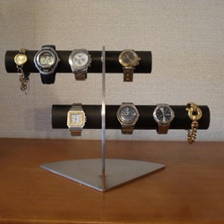 ブラック　6本掛けデザイン腕時計スタンド★太めパイプ 1枚目の画像