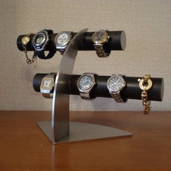 ブラック　6本掛けデザイン腕時計スタンド★太めパイプ 2枚目の画像