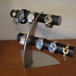 ブラック　6本掛けデザイン腕時計スタンド★太めパイプ 4枚目の画像