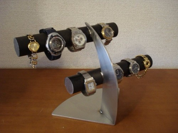 ブラック　6本掛けデザイン腕時計スタンド★太めパイプ 8枚目の画像