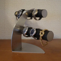 ブラック　6本掛けデザイン腕時計スタンド★太めパイプ 9枚目の画像