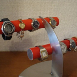 レッド　6本掛けデザイン腕時計スタンド★太めパイプ 4枚目の画像