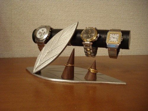 誕生日プレゼントに！ダブルリーフダブルリング腕時計スタンド　ブラック