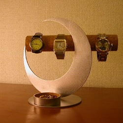 結婚祝いに！三日月ムーン腕時計スタンド 丸トレイバージョン 1枚目の画像