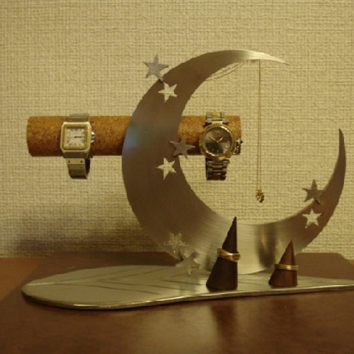 リーフ三日月腕時計、ネックレス、リングスタンドトレイ　ブラック アクセサリースタンド リーフ三日月腕時計、ネックレス、リング
