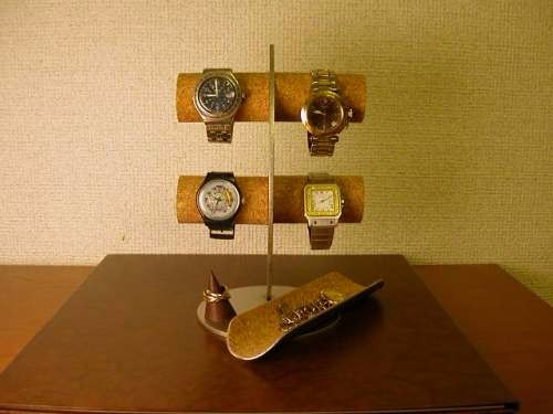 三日月腕時計スタンド　ロングトレイ、指輪スタンド付き