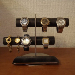 誕生日プレゼントに！ブラック6本掛け腕時計スタンド ロングトレイタイプ　 2枚目の画像