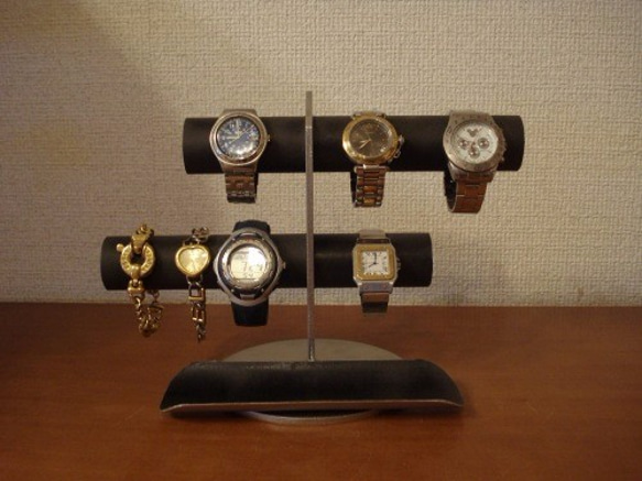 誕生日プレゼントに！ブラック6本掛け腕時計スタンド ロングトレイタイプ　 2枚目の画像