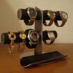 誕生日プレゼントに！ブラック6本掛け腕時計スタンド ロングトレイタイプ　 5枚目の画像