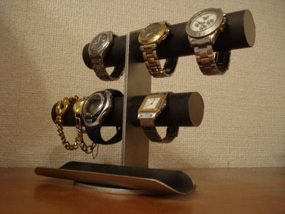 誕生日プレゼントに！ブラック6本掛け腕時計スタンド ロングトレイタイプ　 6枚目の画像