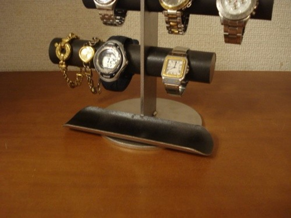 誕生日プレゼントに！ブラック6本掛け腕時計スタンド ロングトレイタイプ　 7枚目の画像