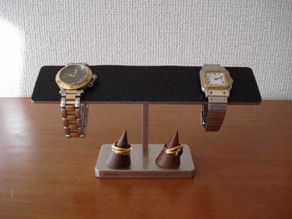 4本掛けブラックバー腕時計スタンド　指輪スタンド付き（未固定）　ak-design 2枚目の画像