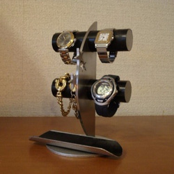 プレゼントに！ブラック4本掛け丸パイプ飛び出す★トレイ三日月腕時計スタンド　ak-design 1枚目の画像