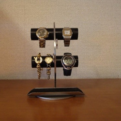 プレゼントに！ブラック4本掛け丸パイプ飛び出す★トレイ三日月腕時計スタンド　ak-design 8枚目の画像